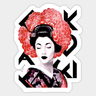 Japanese geisha girl with red flowers Sticker